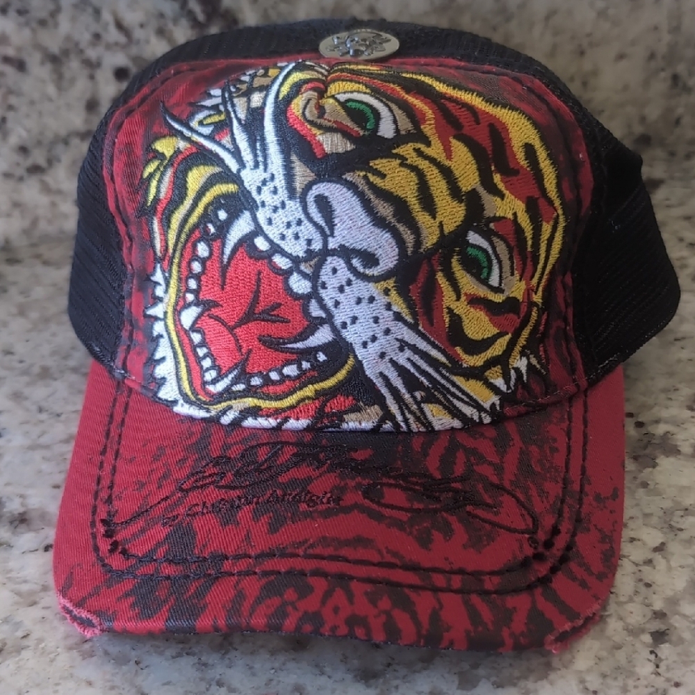 Ed Hardy Y2K Trucker Snapback Cap - Red and Black